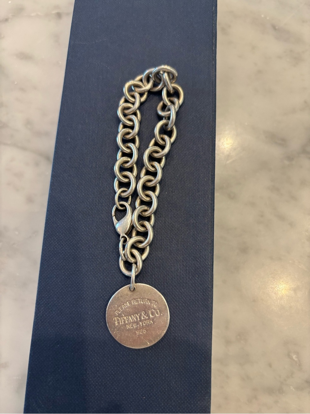Tiffany & Co. Sterling Silver Round Tag Link Bracelet - Silver